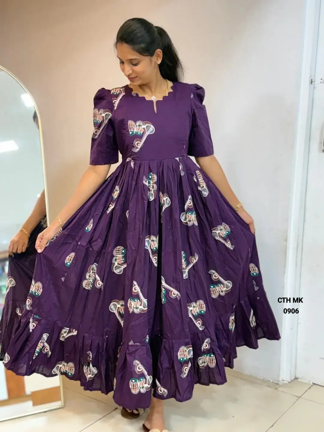 Elegant Printed Cotton Midi Dress
